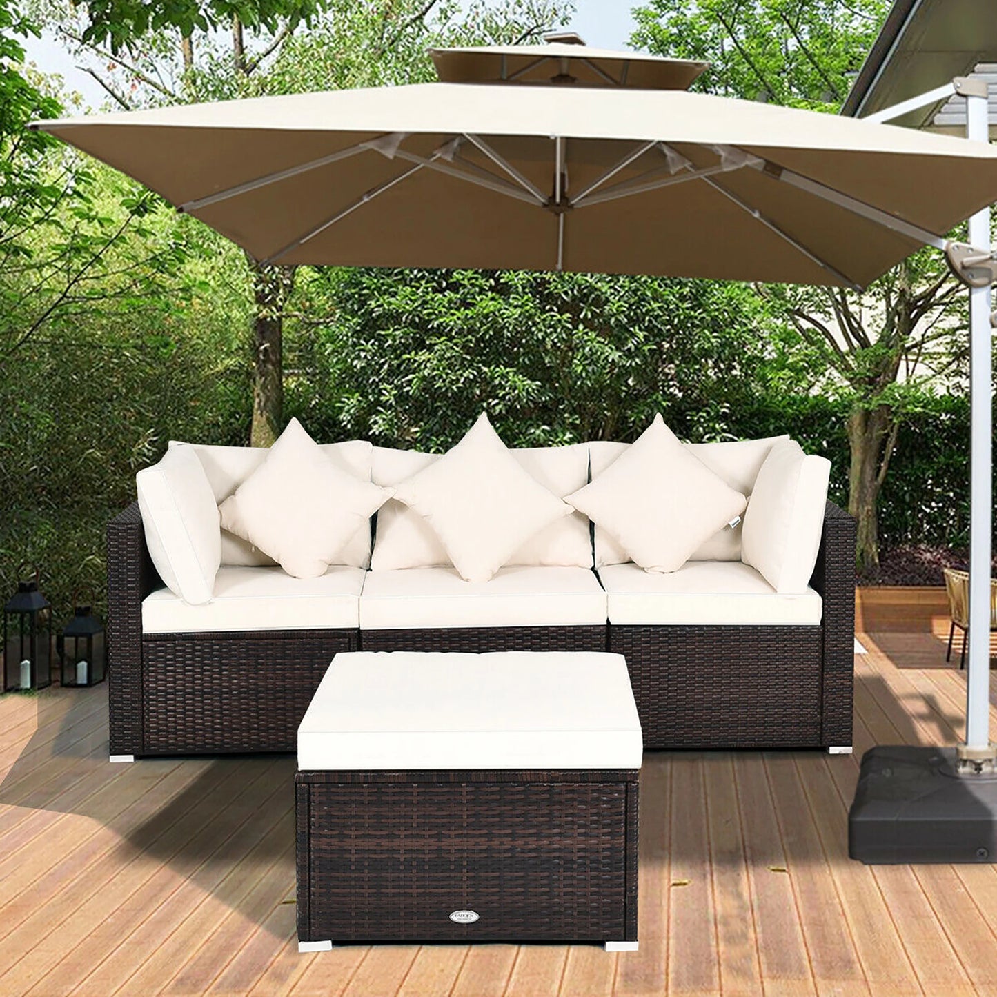 4PCS Patio Rattan Wicker Sofa Furniture Set Cushioned Conversation Ottoman Set