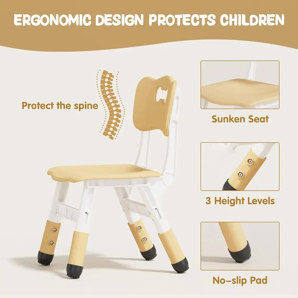 Kids Table and 4 Chairs Set, Height Adjustable Toddler Table and Chair Set, Graiti Desktop, Non-Slip Legs, Max 300lbs, Children