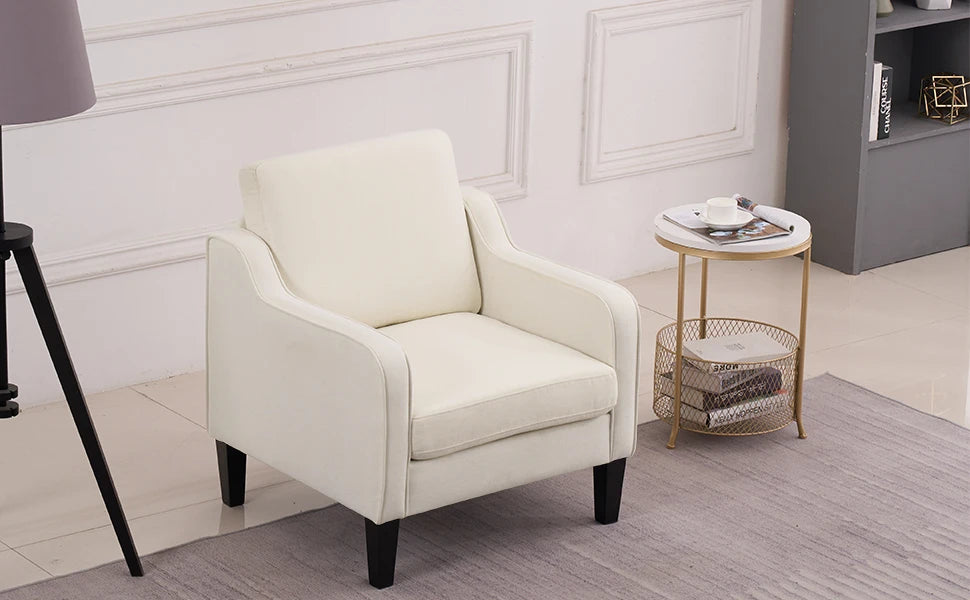 Mid Century Modern Accent Chair, Beige Fabric Accent Chairs for Living Room Upholstered Armchair Sofa with Scooped Arms