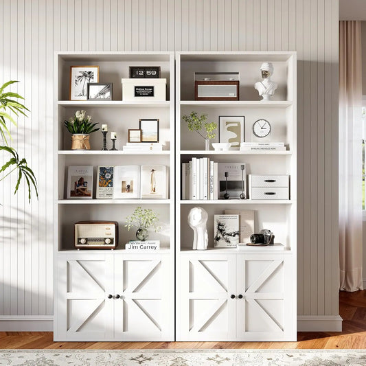 71.5" Tall Bookshelf and Bookcase Set of 2, Wooden Bookshelves with Cabinet Doors, 6-Tier Bookshelves and Office, Customized