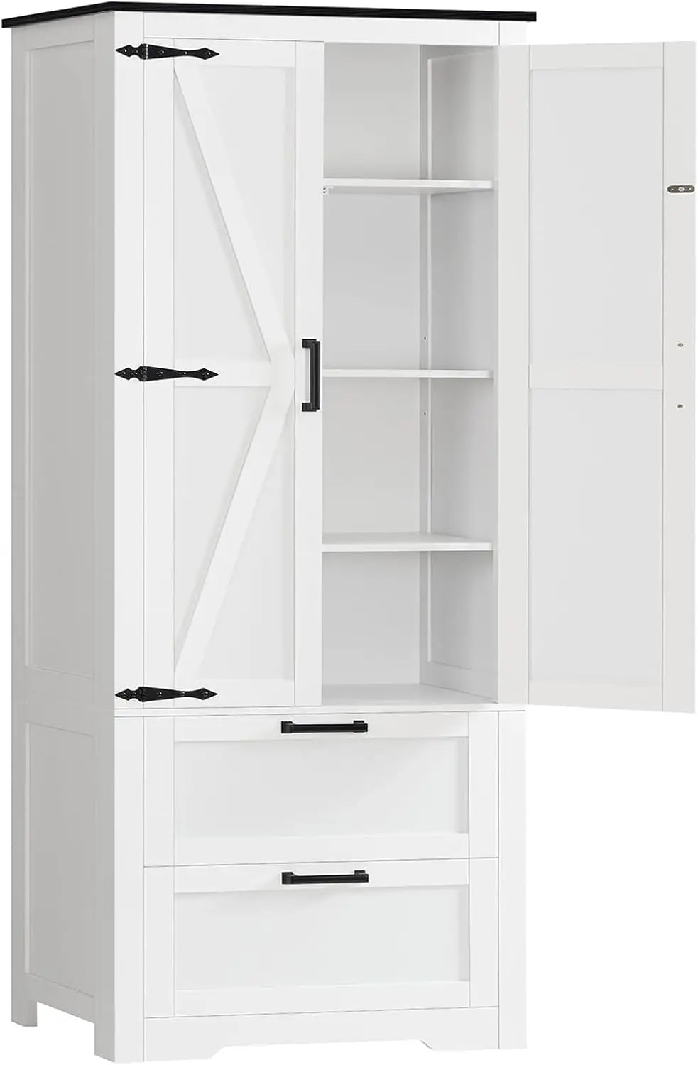 66.2" H Storage Cabinet with 2 Drawers, Farmhouse Kitchen Pantry Cabinet