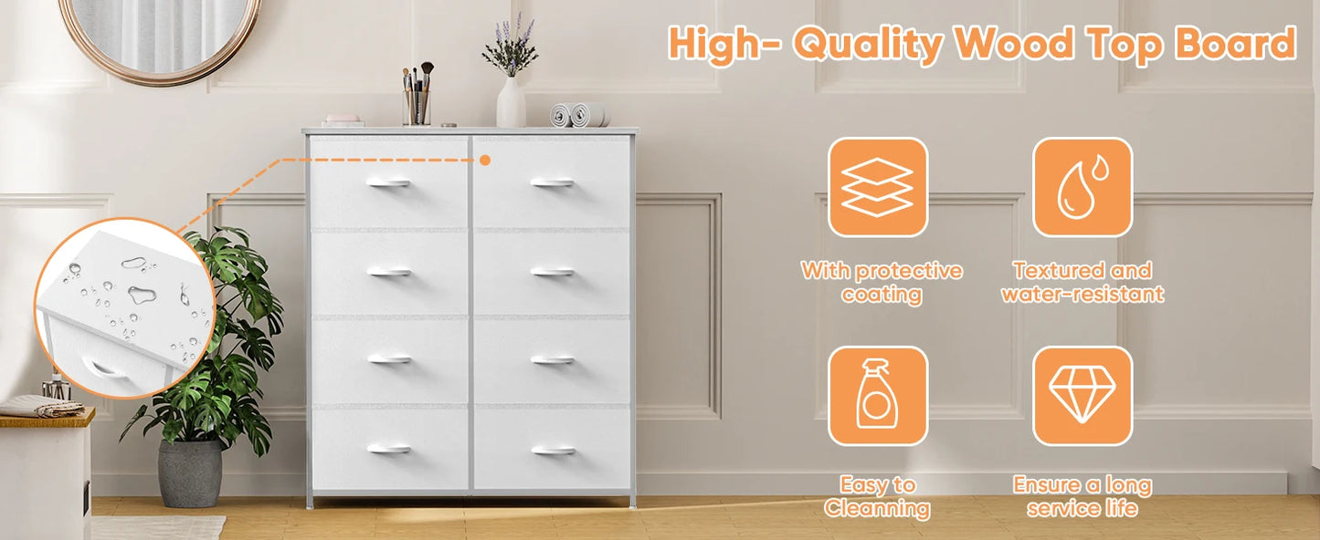 JHK Dresser Children's Wardrobe For Bedroom With 8 Fabric Drawers Storage Cabinet Steel Frame Assembly Closet For Home Furniture