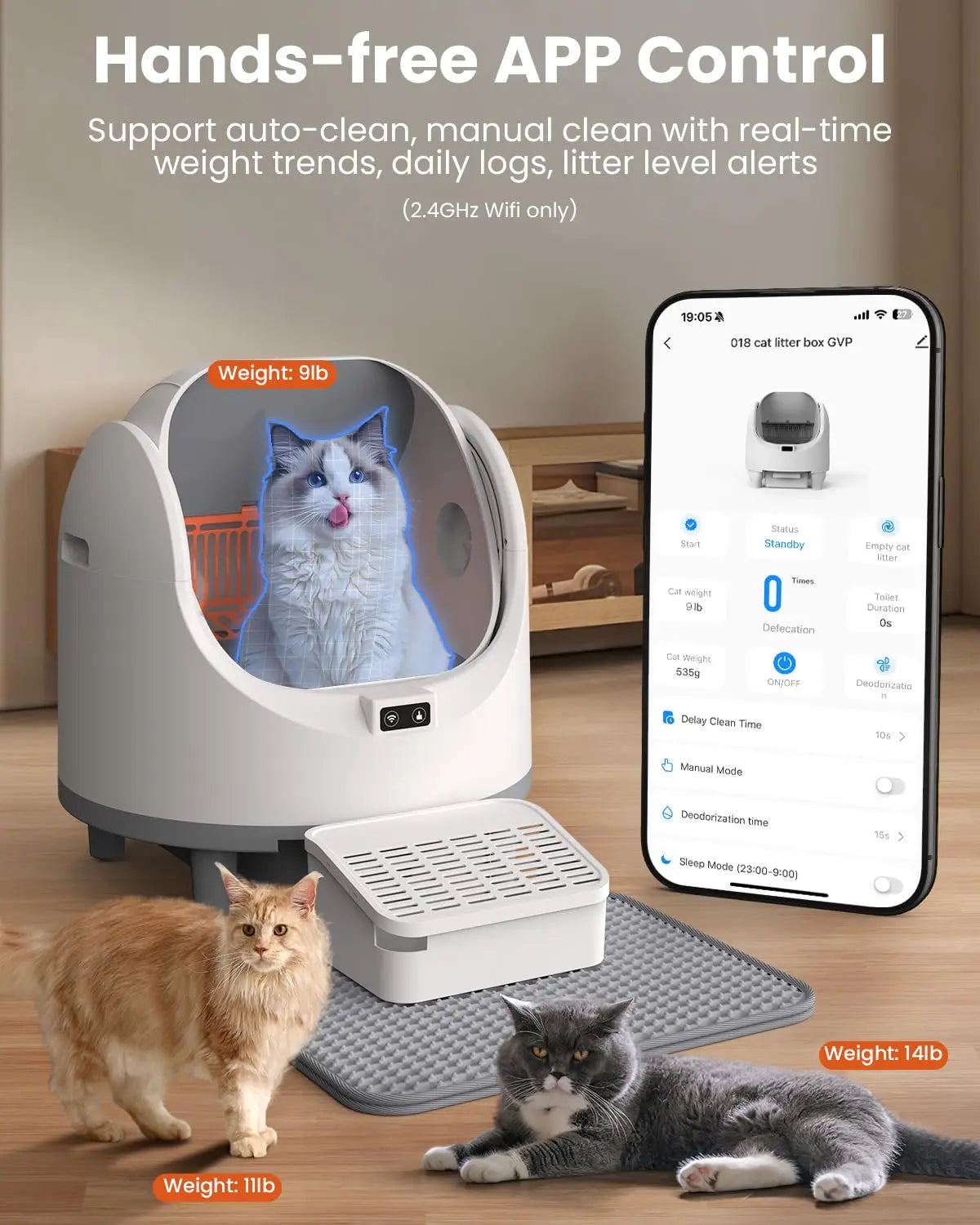 Automatic Cat Litter Box, Electric Large Open-Top Self Cleaning Litter Box for Multiple Cats, Smart APP Control,, Customized