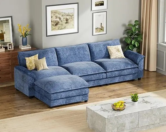 119 Modular Sectional Sofa, L Shaped Sofa Couch with Reversible Ottoman, DIY Combination Chenille Deep 3-Seat Cloud Couch