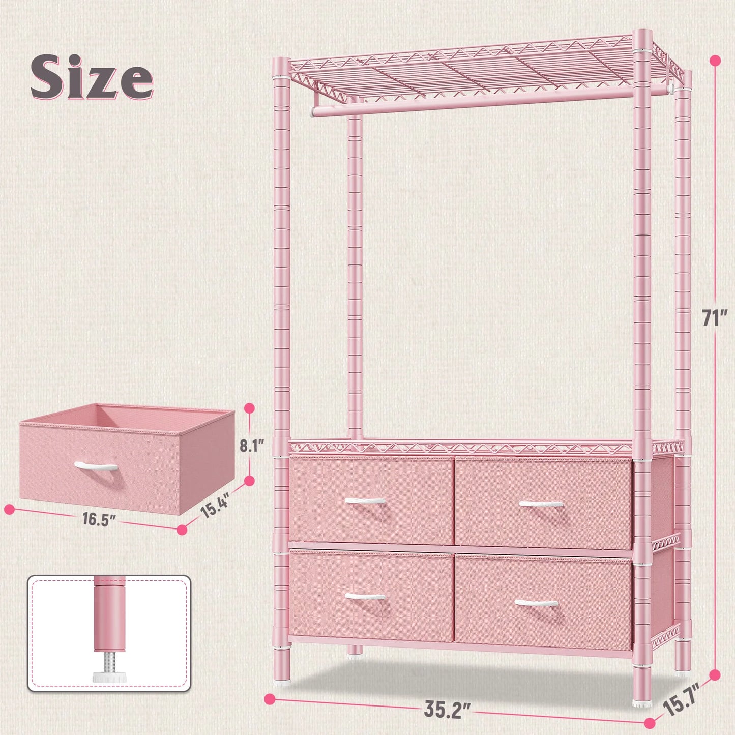 EnHomee Heavy Duty Portable Garment Rack – 4 Drawers & Shelves, Sturdy & Durable – Clothing Hanger for Hanging Clothes