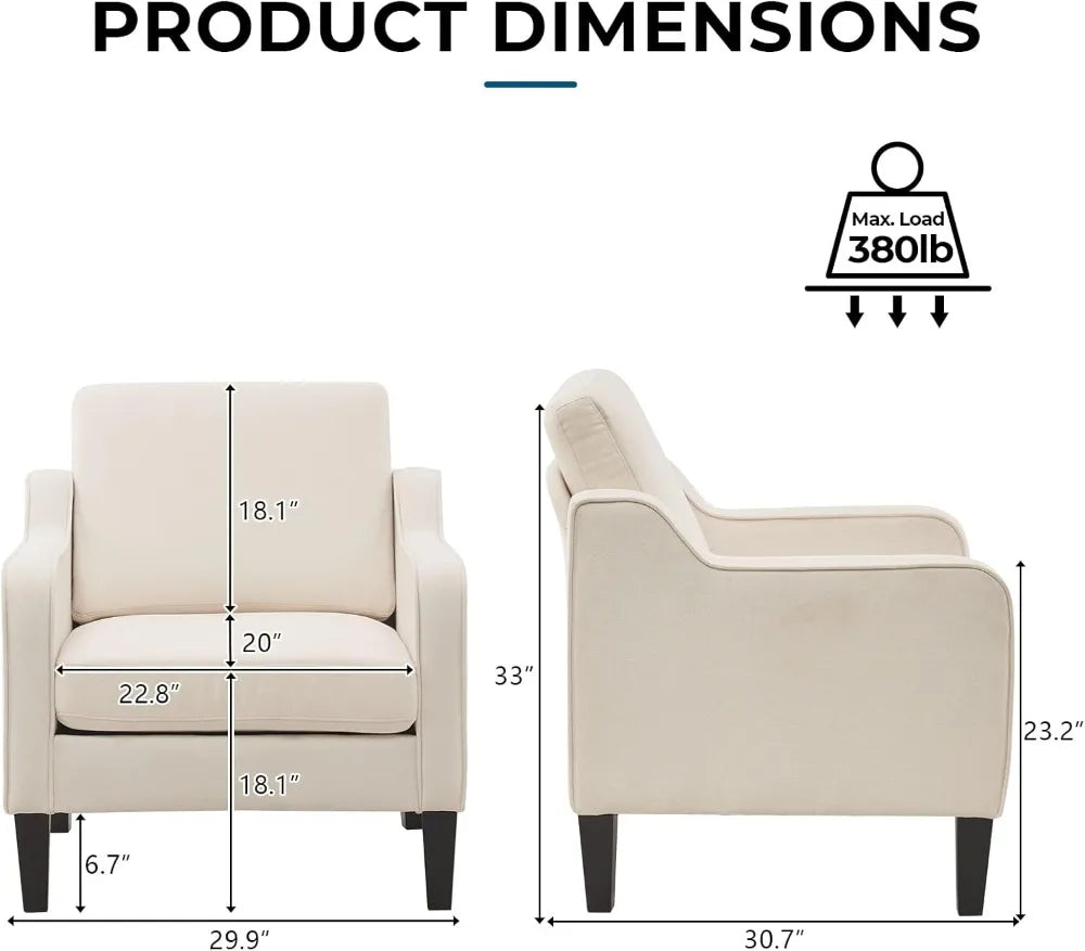 Mid Century Modern Accent Chair, Beige Fabric Accent Chairs for Living Room Upholstered Armchair Sofa with Scooped Arms