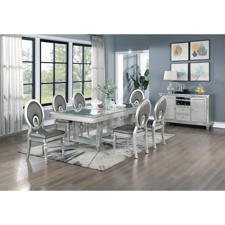 Antique traditional dining table or side chair rectangular table top w glass insert leaf tufted chair kitchen formal