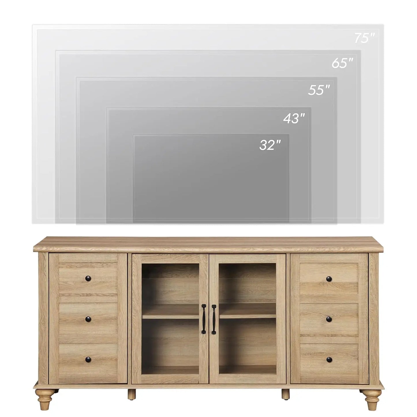 Farmhouse TV Stand for TVs up to 65 Inch Wood Console Table with Storage Cabinets And Glass Door Entertainment Customized