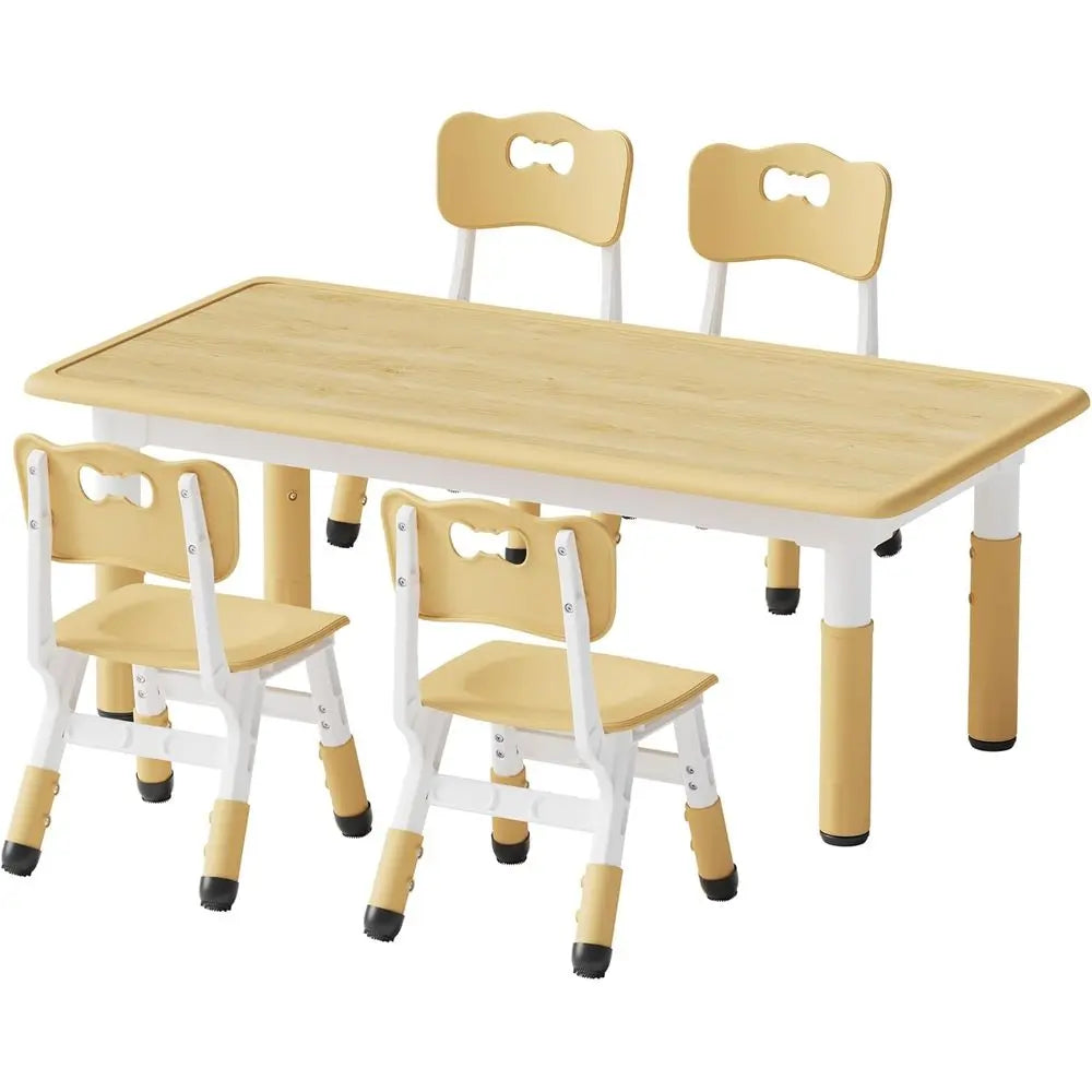 Kids Table and 4 Chairs Set, Height Adjustable Toddler Table and Chair Set, Graiti Desktop, Non-Slip Legs, Max 300lbs, Children