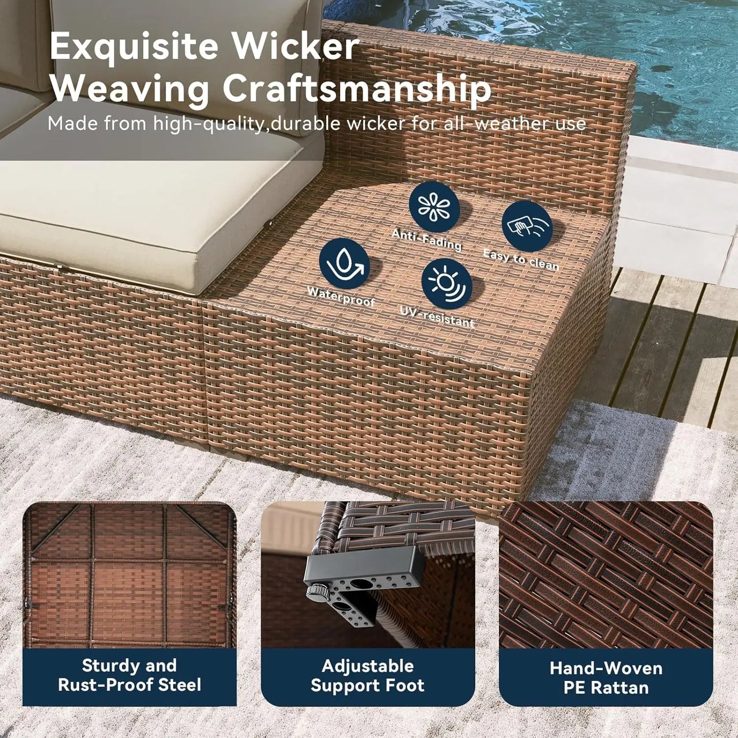 7 Piece Outdoor Patio Furniture Set with Coffee Table, Outdoor Patio Furniture Sets with Waterproof