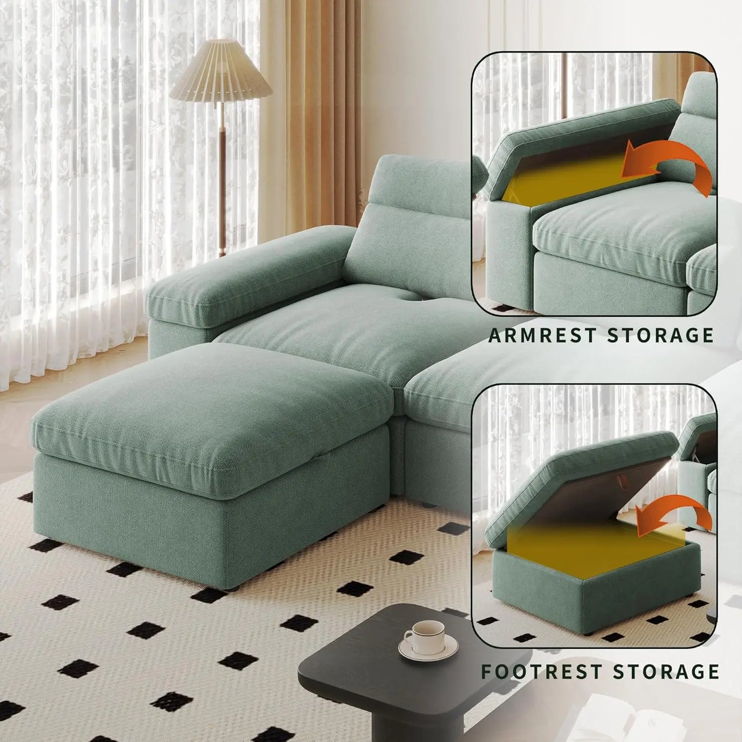 114.2" Cloud Couch Sectional Large Modular Sofa L Shape Sectional Couches with Storage Ottoman and Deep Seatin, Customized