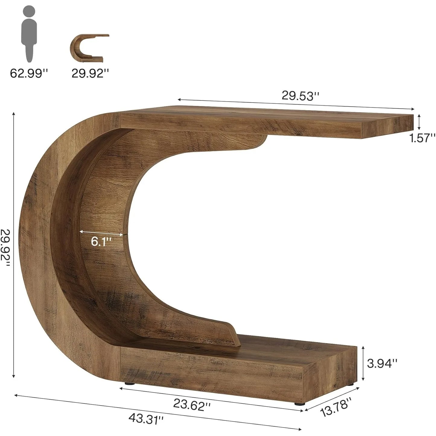 LITTLE TREE 43.3" Modern Console Entryway Table,Farmhouse C-Shaped Rustic Behind Couch Sofa Table for Living Room,Entrance,Foyer