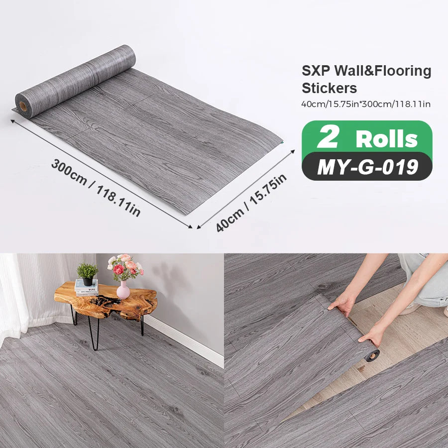 2 Rolls Self-Adhesive Wall and Floor Sticker Peel and Stick 15.75x118.11inch Wood Grain and Marble Design Wallpaper Sticker