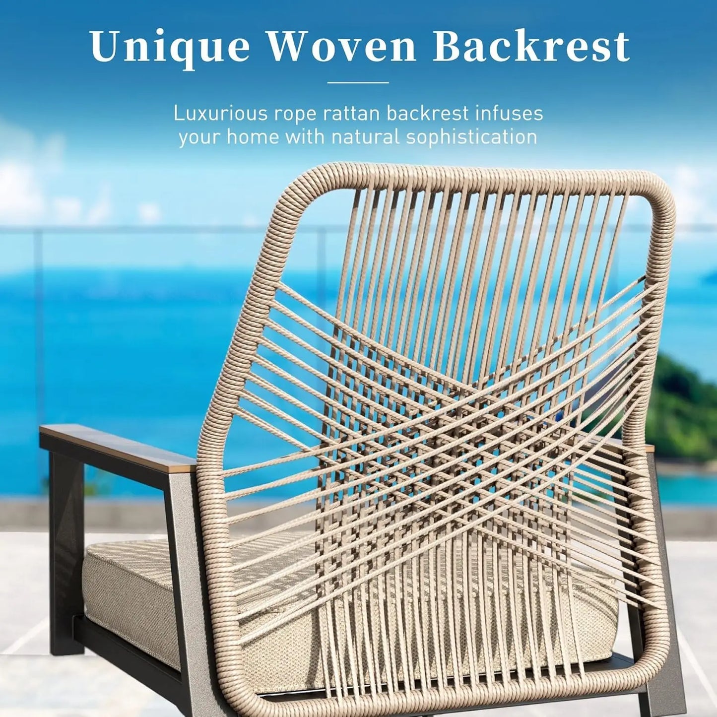 5 Pieces Patio Dining Set, 4 x Woven Rattan Chairs with Waterproof Cushion, 42” Metal Round Dining Table with, Customized