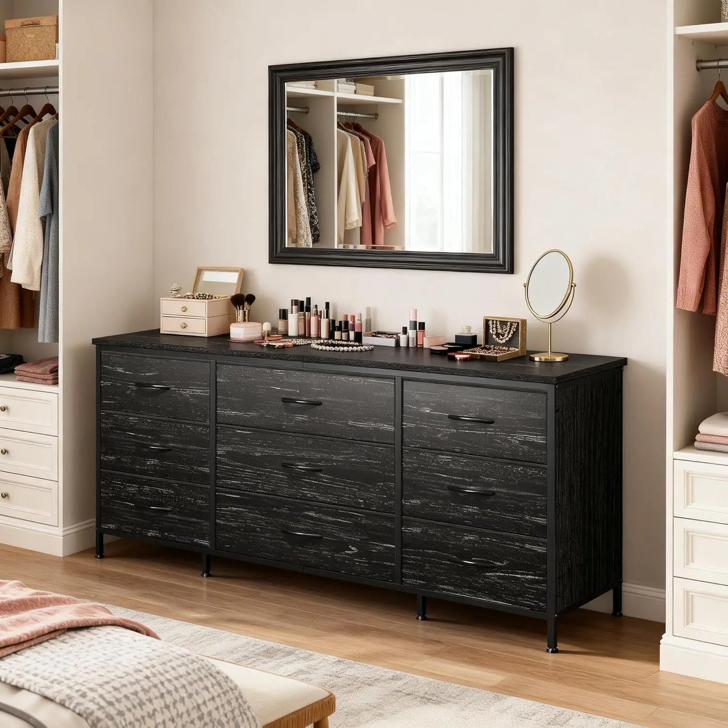 Dresser for Bedroom, 9 Drawers Dresser TV Stand for 55, 60 Inch TV, Large Entertainment Center, Wide Chest of, Customized