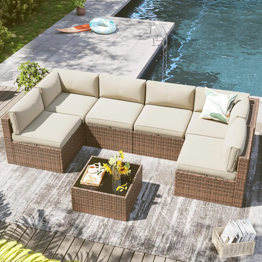 7 Piece Outdoor Patio Furniture Set with Coffee Table, Outdoor Patio Furniture Sets with Waterproof