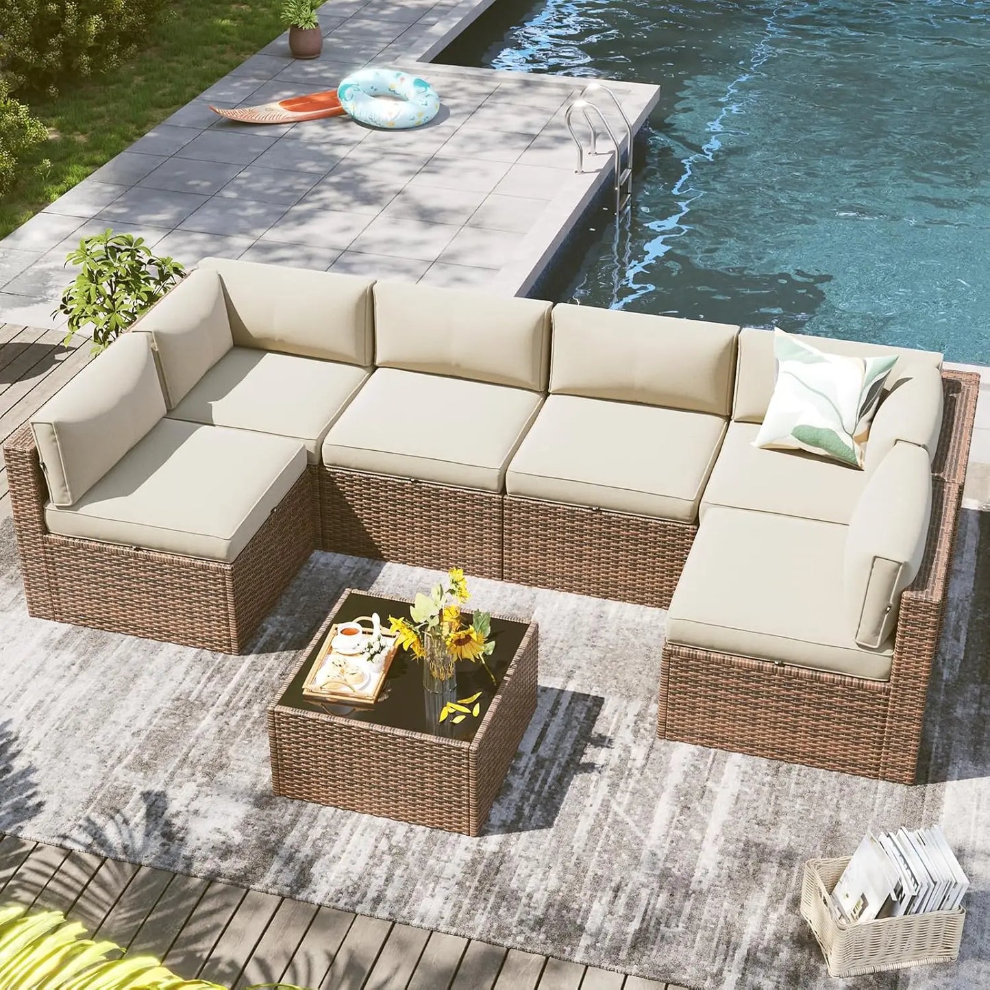 7 Piece Outdoor Patio Furniture Set with Coffee Table, Outdoor Patio Furniture Sets with Waterproof