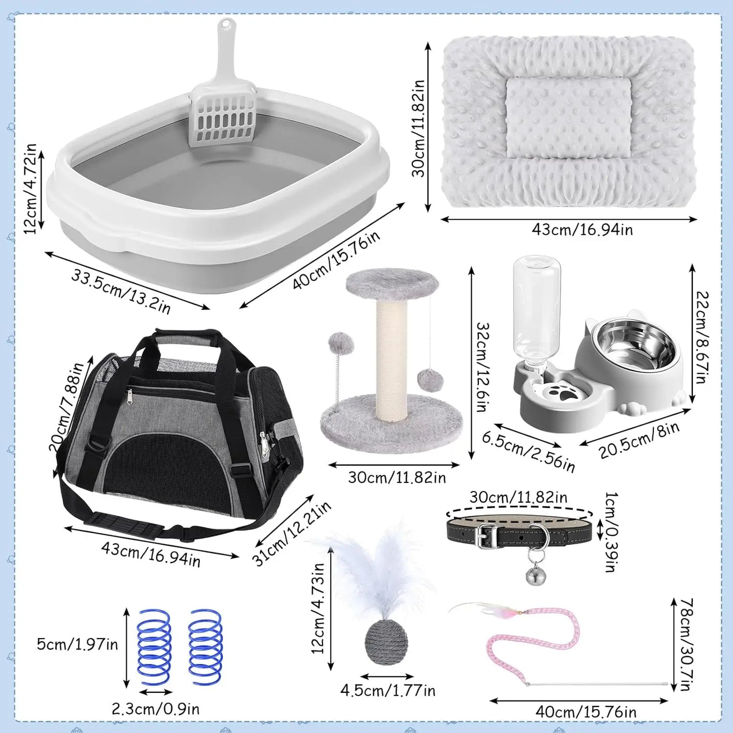 Kitten Starter Kit, 10 Pcs Cat Starter Kit for Indoor Cats Kitten Essentials Includes Litter Box, Pet Toy, Folding Carrier