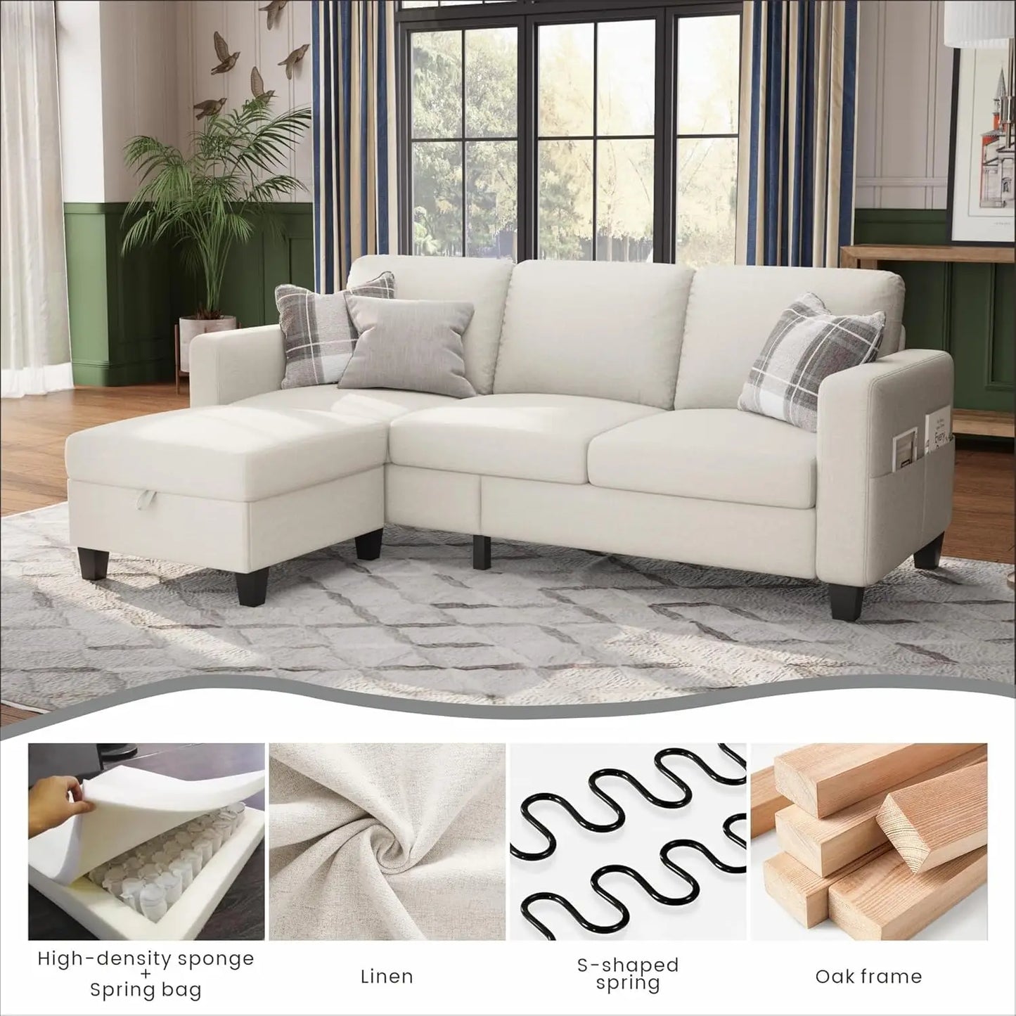 Sectional Sofa Couches for Living Room - 78''Convertible Modular Three-Seater L-Shaped Pet-Friendly Couch,Washable, Customized