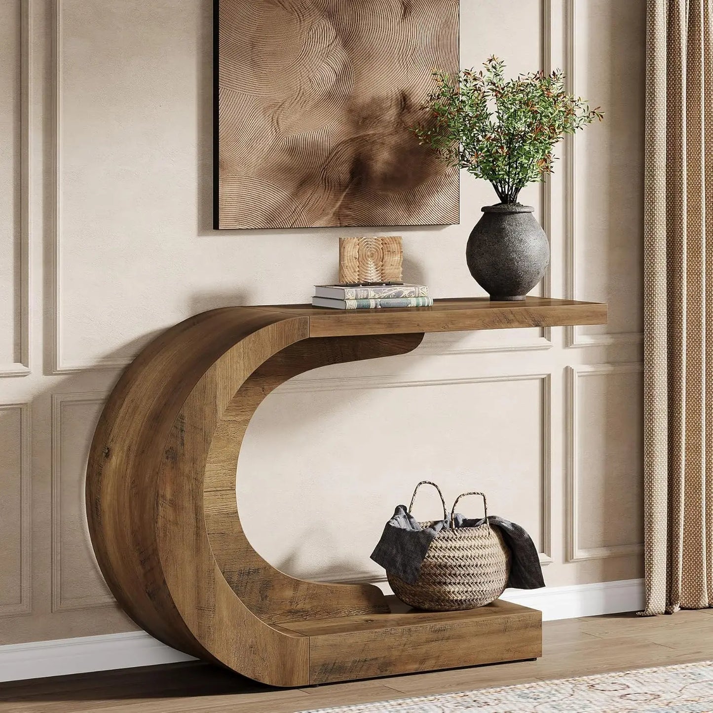 LITTLE TREE 43.3" Modern Console Entryway Table,Farmhouse C-Shaped Rustic Behind Couch Sofa Table for Living Room,Entrance,Foyer