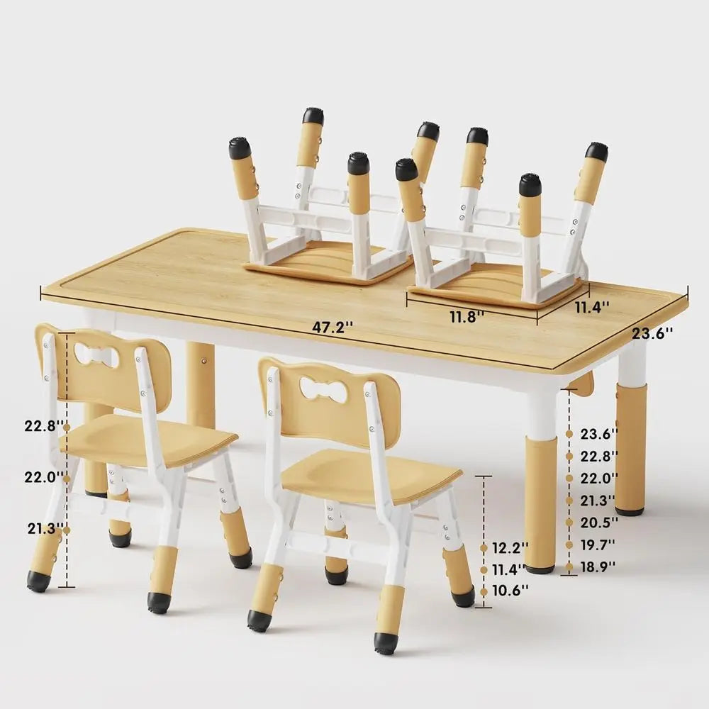 Kids Table and 4 Chairs Set, Height Adjustable Toddler Table and Chair Set, Graiti Desktop, Non-Slip Legs, Max 300lbs, Children