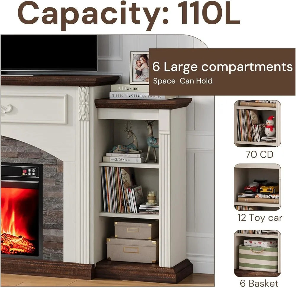 80" Electric Fireplace TV Stand with Mantel, Realistic Stone Surround, 1400W Heater for Rooms Up to 400 Sq Ft