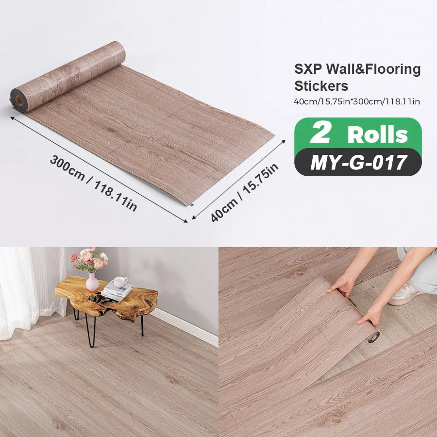 2 Rolls Self-Adhesive Wall and Floor Sticker Peel and Stick 15.75x118.11inch Wood Grain and Marble Design Wallpaper Sticker