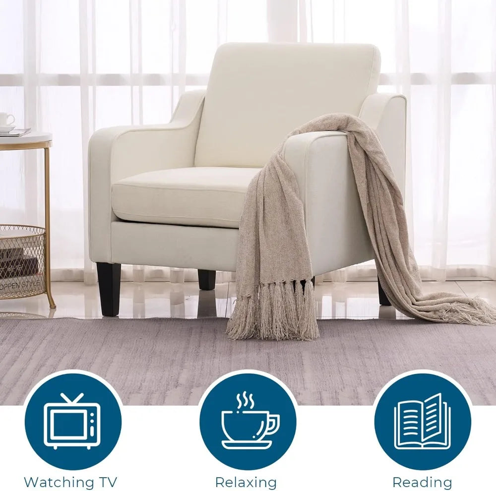 Mid Century Modern Accent Chair, Beige Fabric Accent Chairs for Living Room Upholstered Armchair Sofa with Scooped Arms