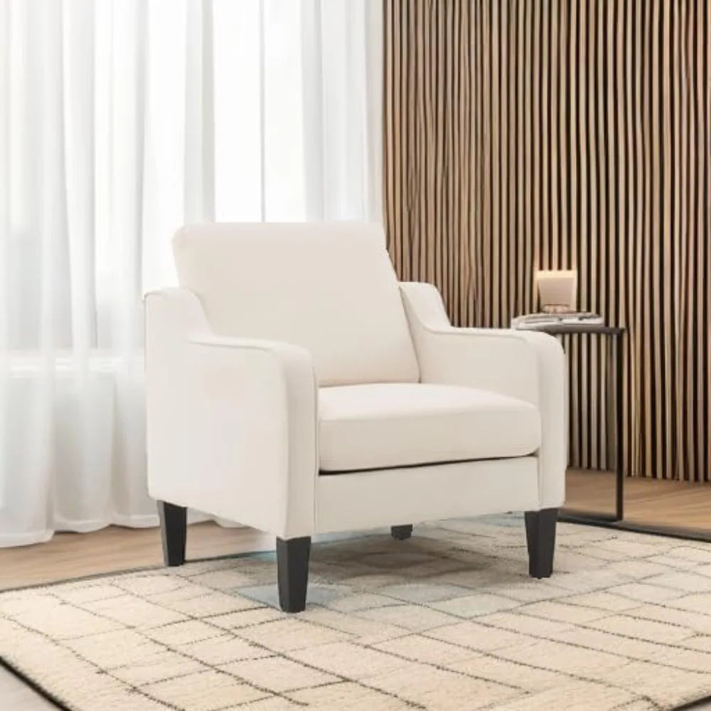 Mid Century Modern Accent Chair, Beige Fabric Accent Chairs for Living Room Upholstered Armchair Sofa with Scooped Arms