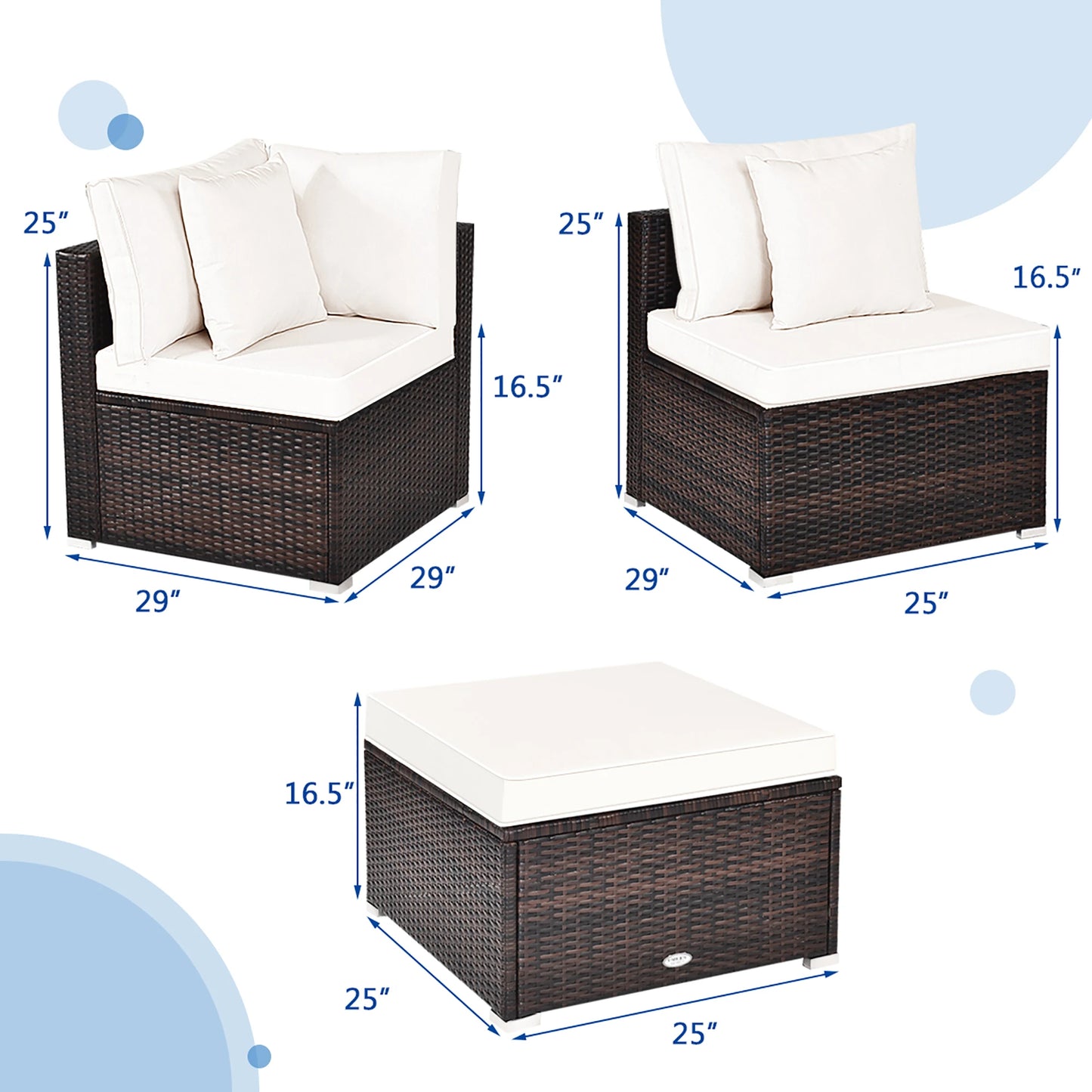 4PCS Patio Rattan Wicker Sofa Furniture Set Cushioned Conversation Ottoman Set