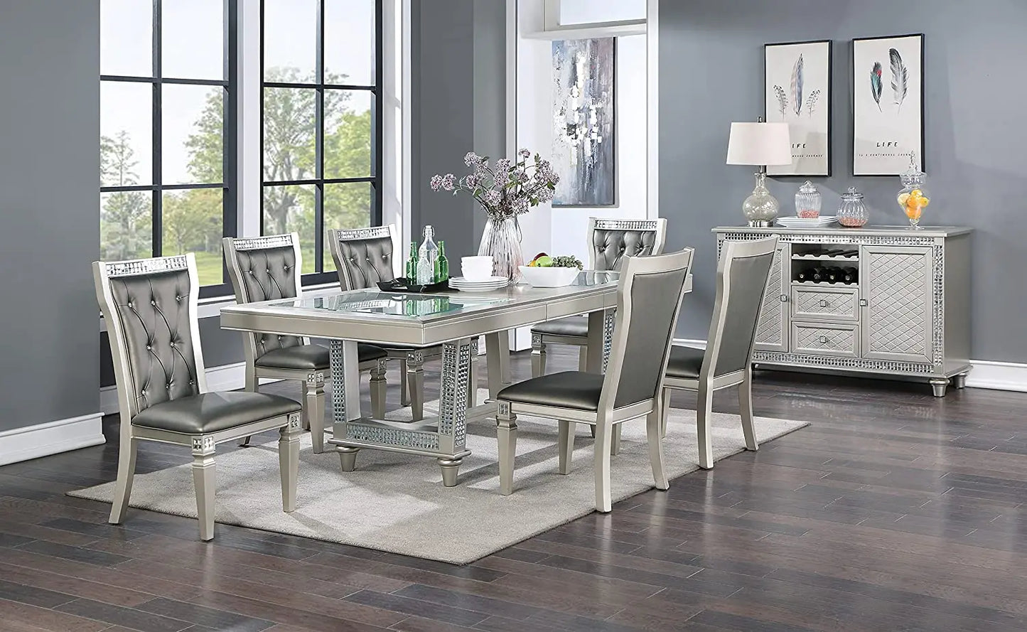 Antique traditional dining table or side chair rectangular table top w glass insert leaf tufted chair kitchen formal