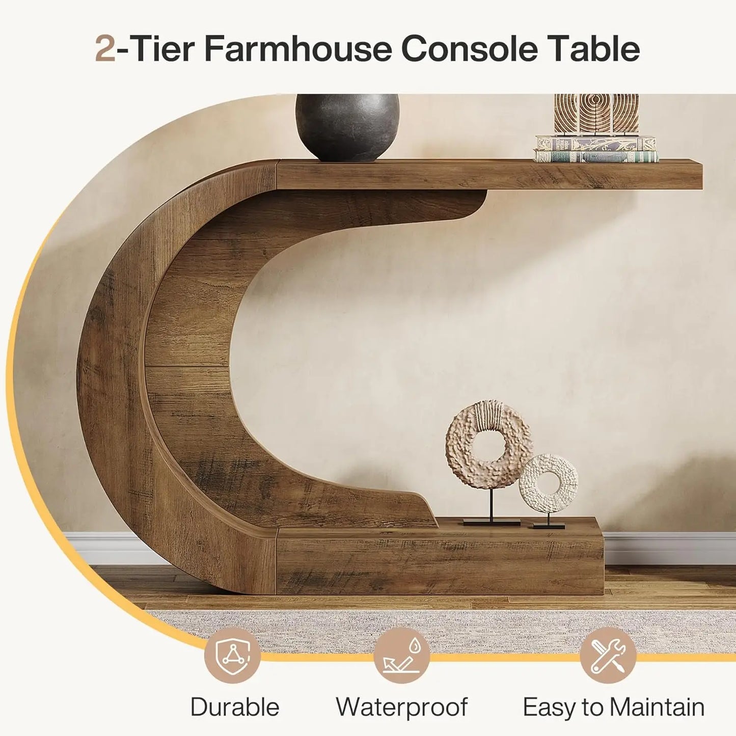 LITTLE TREE 43.3" Modern Console Entryway Table,Farmhouse C-Shaped Rustic Behind Couch Sofa Table for Living Room,Entrance,Foyer