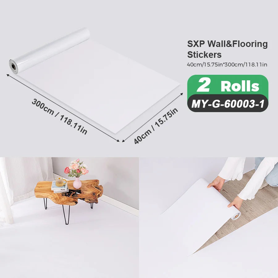 2 Rolls Self-Adhesive Wall and Floor Sticker Peel and Stick 15.75x118.11inch Wood Grain and Marble Design Wallpaper Sticker