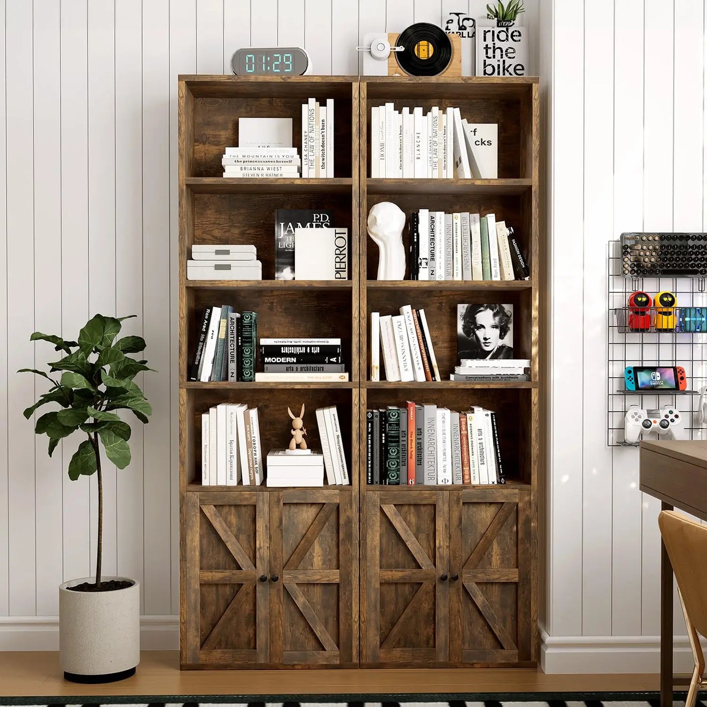 71.5" Tall Bookshelf and Bookcase Set of 2, Wooden Bookshelves with Cabinet Doors, 6-Tier Bookshelves and Office, Customized
