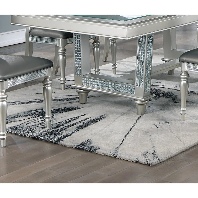 Antique traditional dining table or side chair rectangular table top w glass insert leaf tufted chair kitchen formal